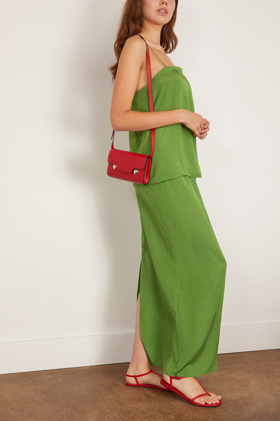 Tibi Summer Acetate Crinkle Maxi Slip Skirt in Chartreuse