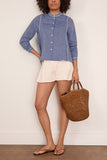 Toast Embroidered Cotton Linen Chambray Shirt in Chambray Blue