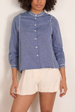 Toast Embroidered Cotton Linen Chambray Shirt in Chambray Blue