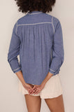 Toast Embroidered Cotton Linen Chambray Shirt in Chambray Blue