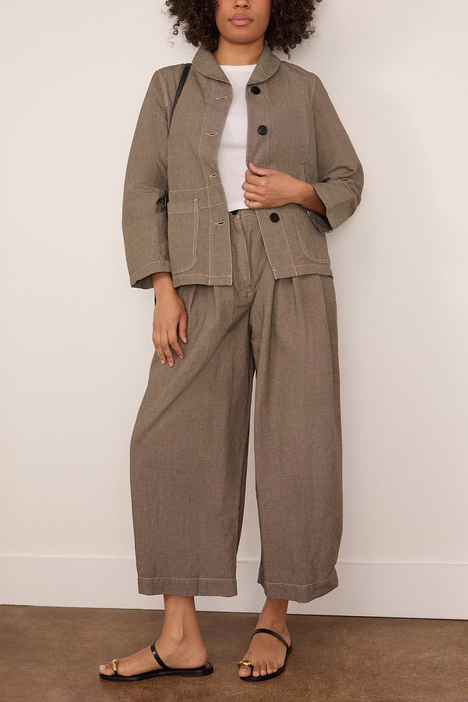 Toast Hal Micro Houndstooth Cotton Linen Workwear Jacket in Vintage White/Black
