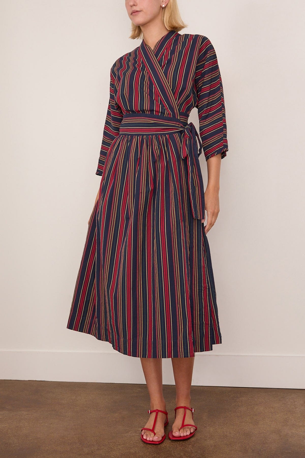 striped cotton poplin wrap dress Karen Millen Forever Stripe Cotton Poplin Drama Sleeve Woven Wrap Detail Shirt Dress in Navy