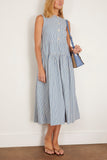 Toast Casual Dresses Pleated Candy Stripe Cotton Dress in Ocean Blue/Ecru Pleated Candy Stripe Cotton Dress in Ocean Blue/Ecru