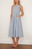 Toast Casual Dresses Pleated Candy Stripe Cotton Dress in Ocean Blue/Ecru Pleated Candy Stripe Cotton Dress in Ocean Blue/Ecru