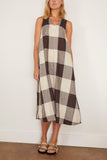 Toast Casual Dresses V-Neck Check Linen Easy Dress in Ecru/Charcoal V-Neck Check Linen Easy Dress in Ecru/Charcoal