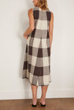Toast Casual Dresses V-Neck Check Linen Easy Dress in Ecru/Charcoal V-Neck Check Linen Easy Dress in Ecru/Charcoal