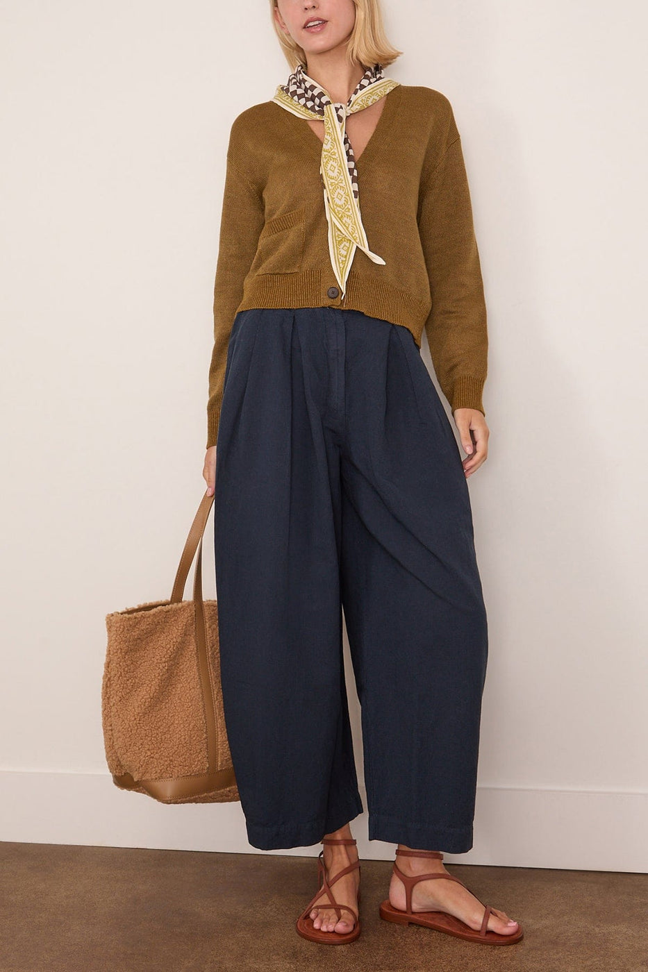 Toast Wool Linen Patch Pocket Cardigan in Old Gold