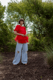 Simone Rocha Tops Tulle Overlay Puff Sleeve Tutu Hem T-Shirt in Red Simone Rocha Tulle Overlay Puff Sleeve Tutu Hem T-Shirt in Red