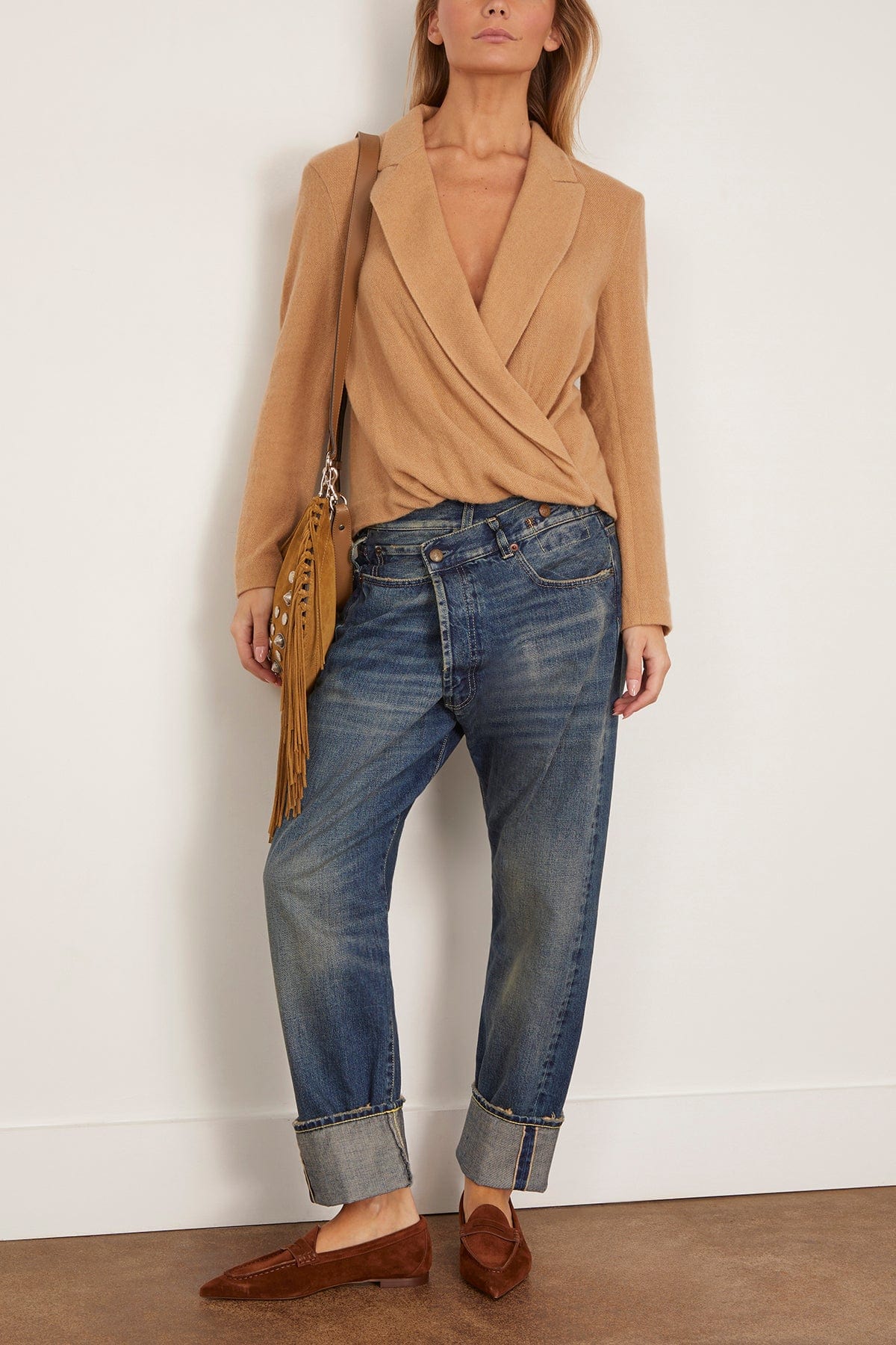 R13 Twisted Lapel Top in Camel