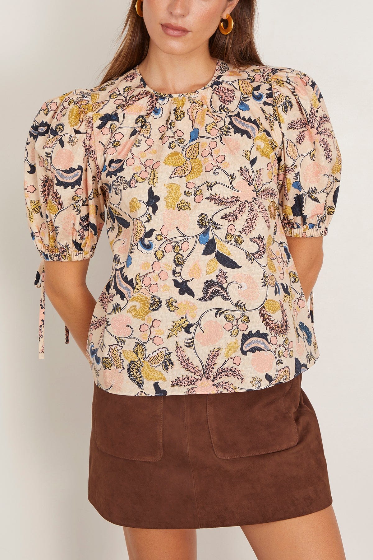 Ulla Johnson Coralie Short Sleeve Blouse in Magnolia