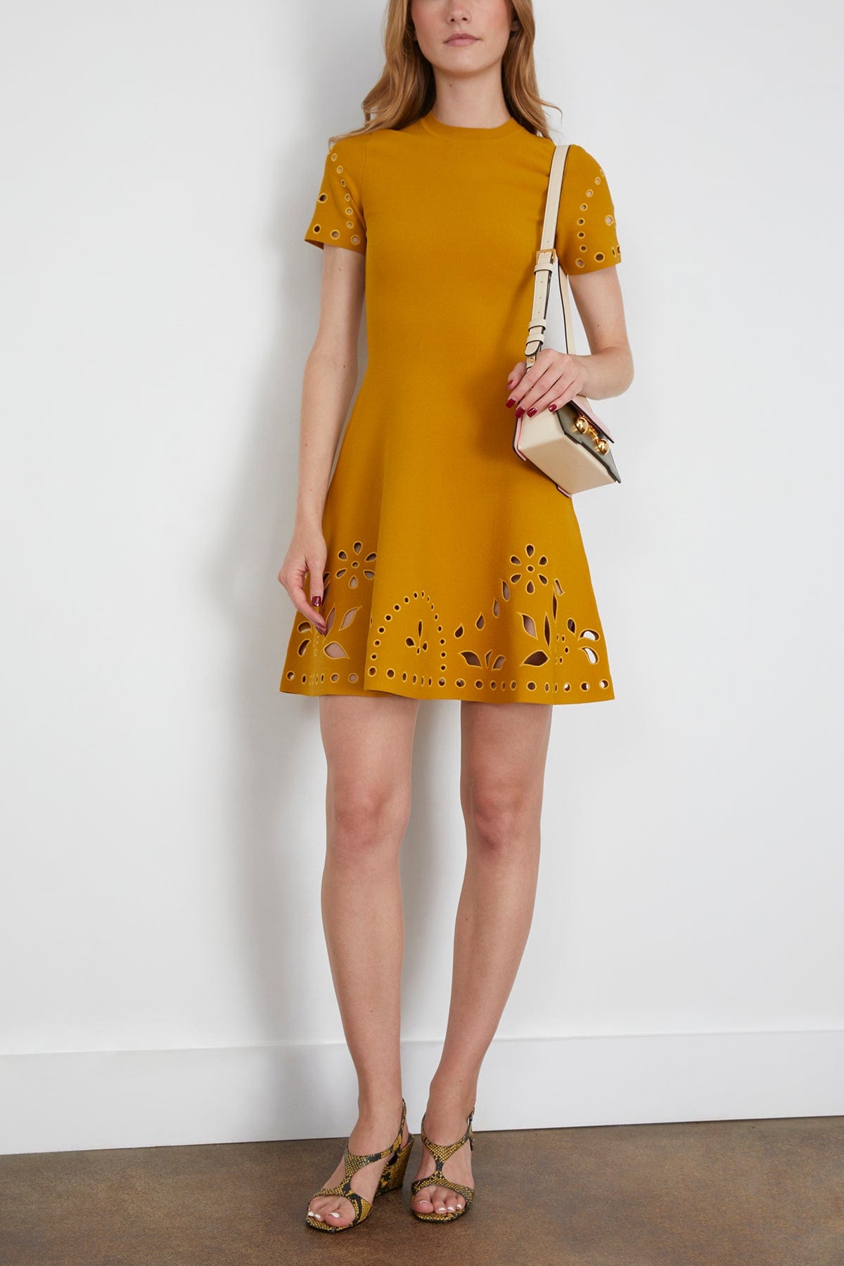 Ulla Johnson Fania Short Sleeve Knit Mini Dress in Goldenrod