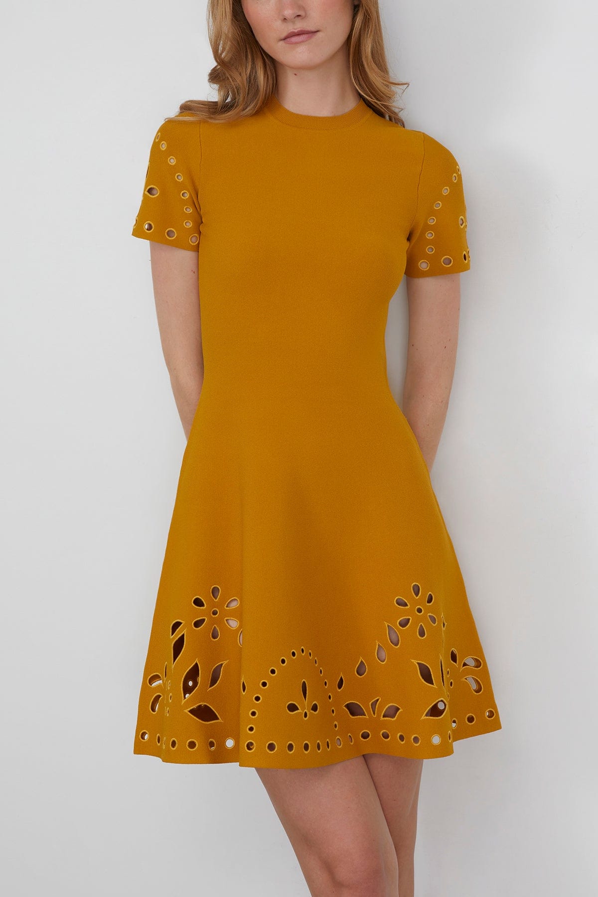 Ulla Johnson Fania Short Sleeve Knit Mini Dress in Goldenrod