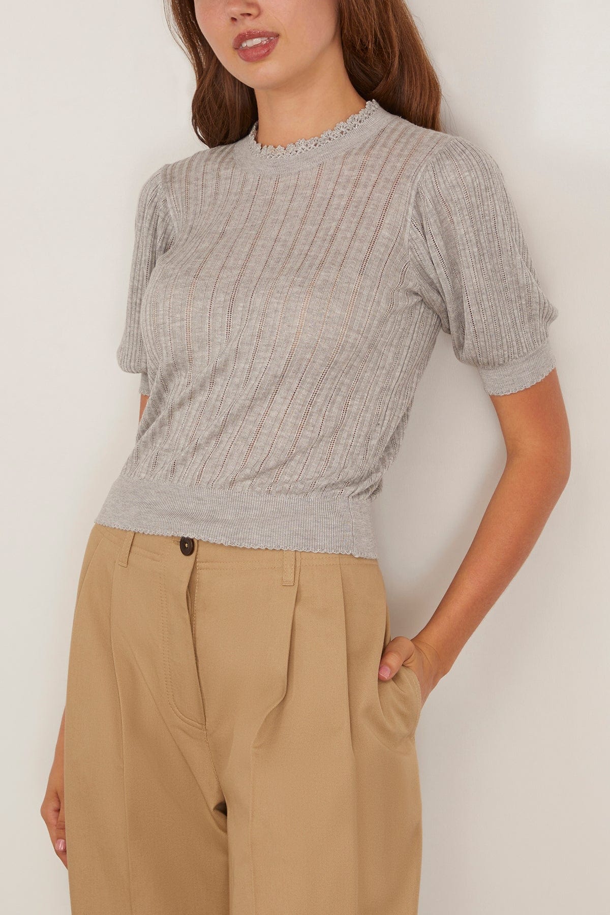 Ulla Johnson Gemma Short Sleeve Knit Top in Slate