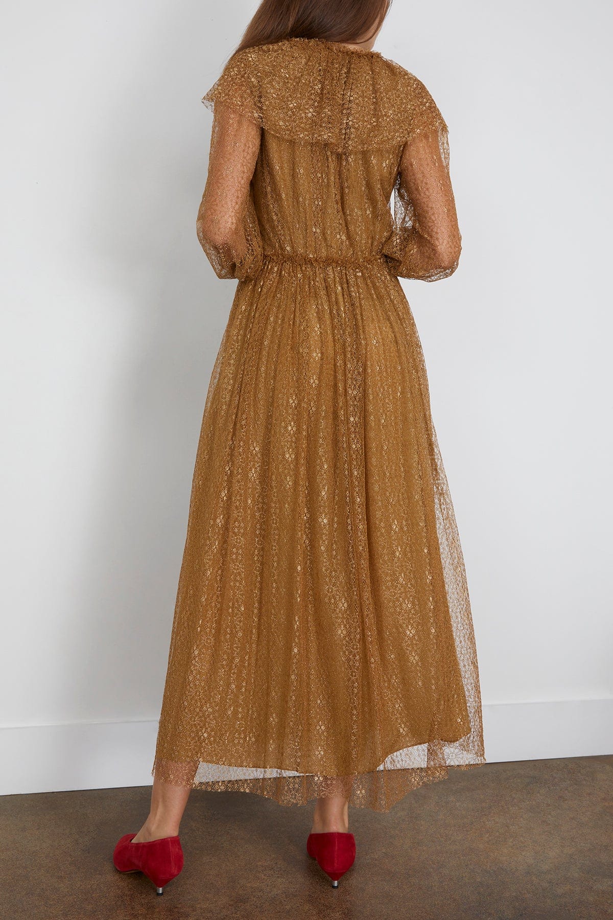 Ulla Johnson Helena Ruffle Neckline Long Sleeve Dress in Burnish