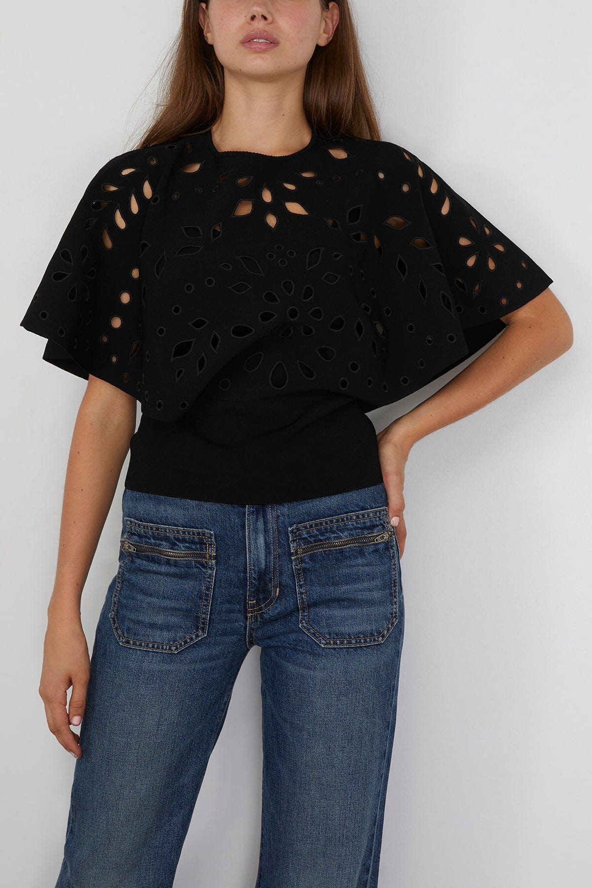 Ulla Johnson Josie Cape Sleeve Knit Top in Noir