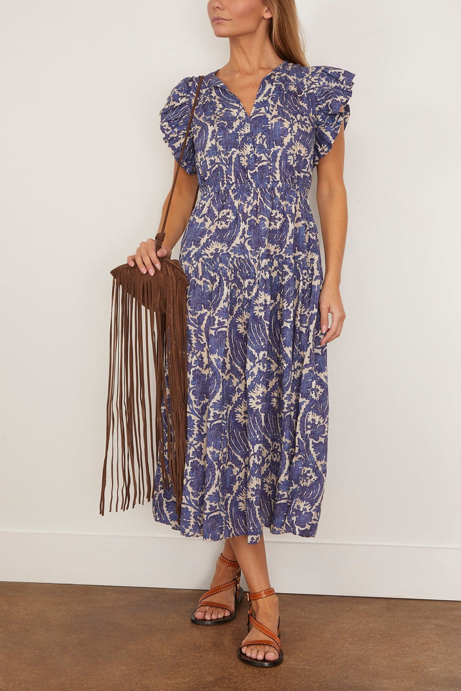 Ulla Johnson Kairi Flutter Sleeve Midi Dress in Ocean