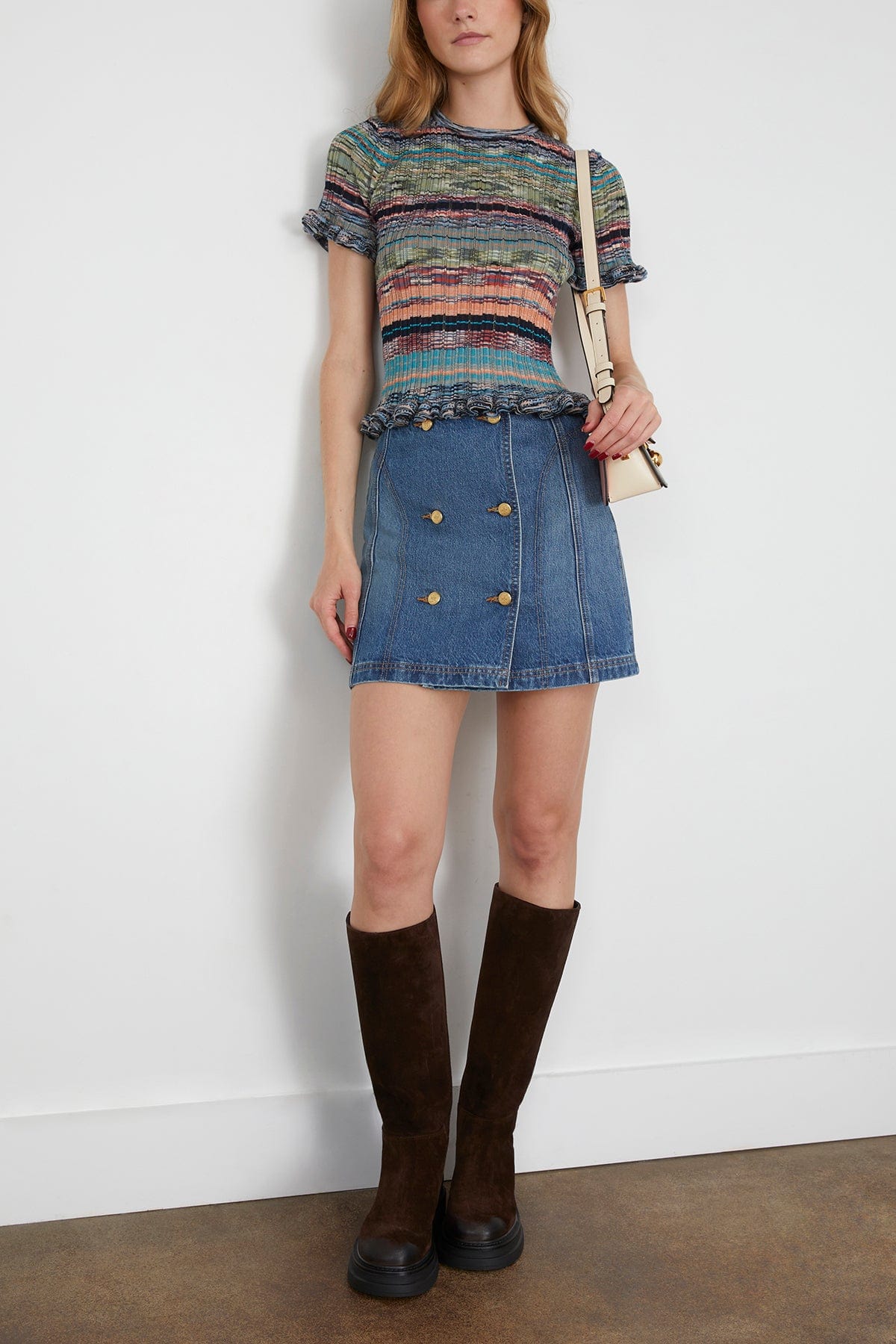 Ulla Johnson Miya Short Sleeve Knit Top in Azurite