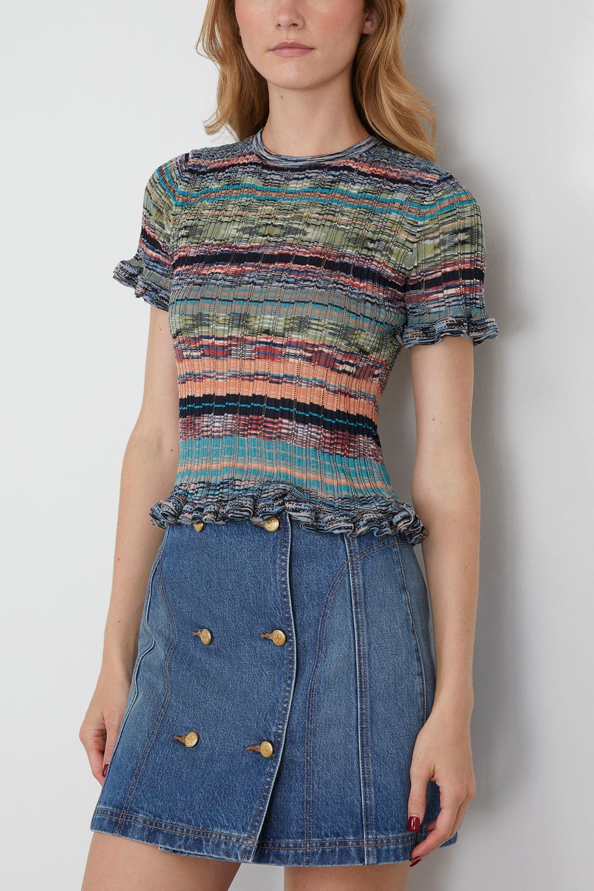 Ulla Johnson Miya Short Sleeve Knit Top in Azurite