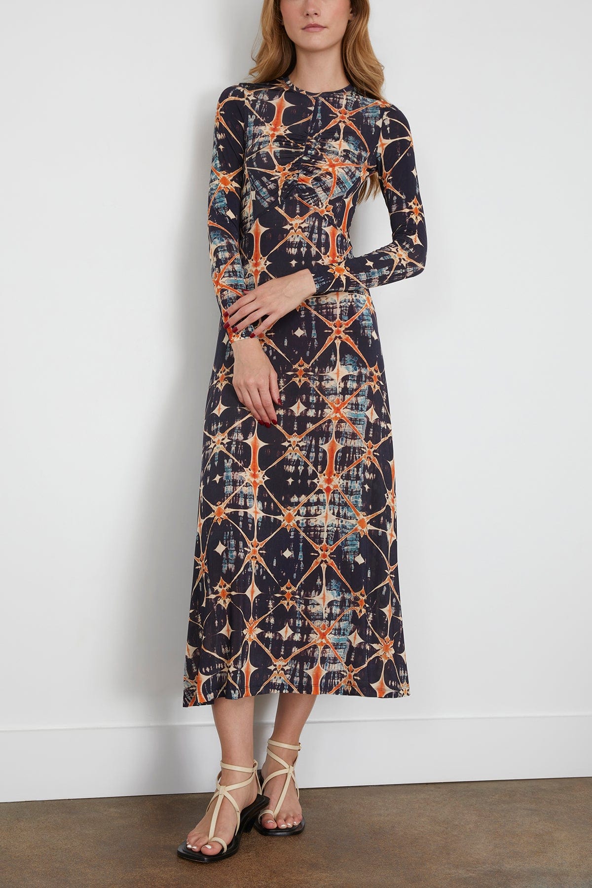Ulla Johnson Naia Long Sleeve Ruched Midi Dress in Phoenix