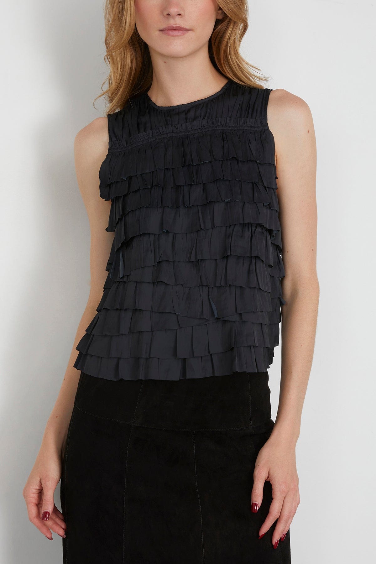 Ulla Johnson Quinn Layered Sleeveless Top in Noir
