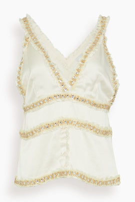 Maisy Embellished Silk Top in Ivory