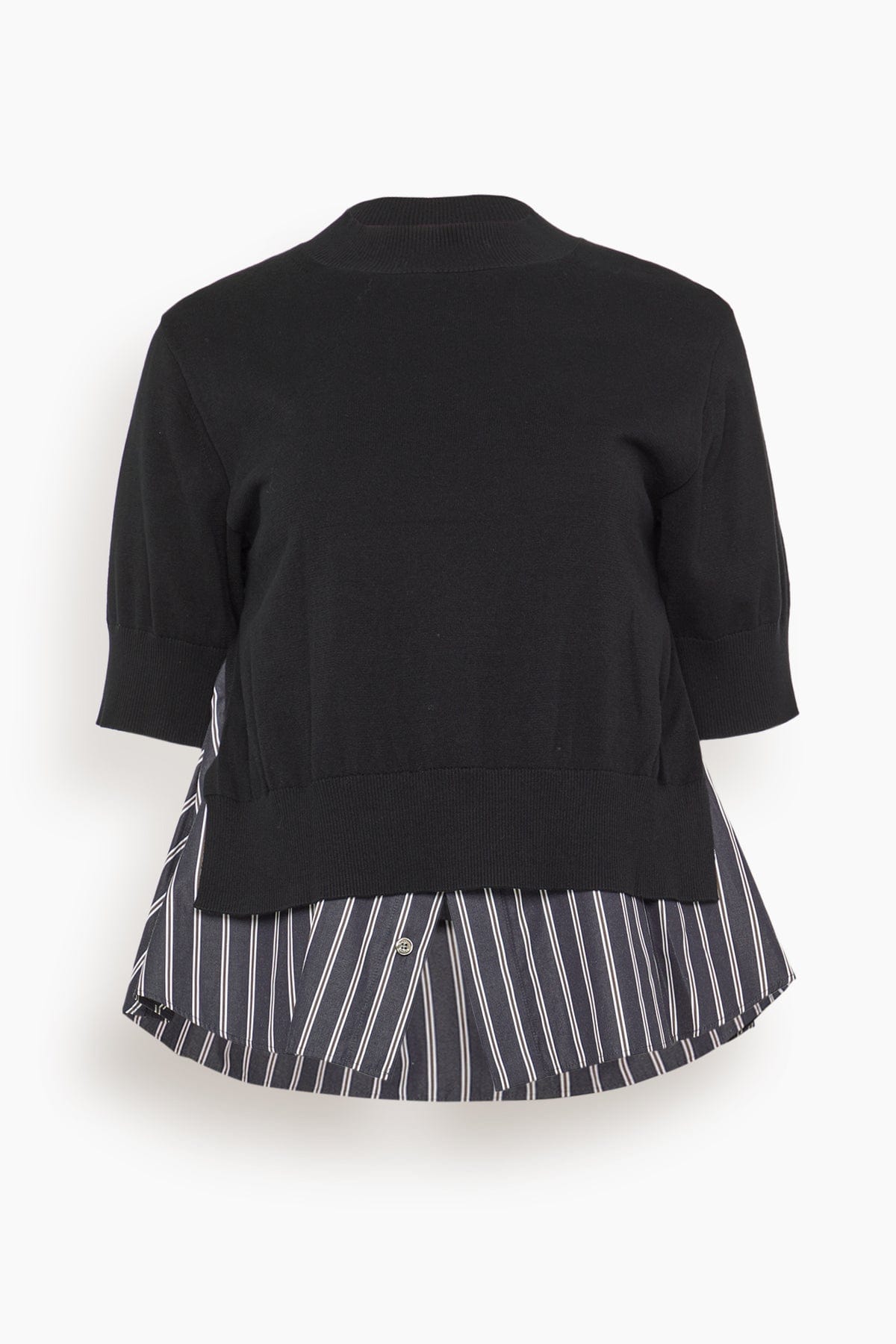 Sacai Poplin x Knit Pullover in Black/Dark Navy Stripe