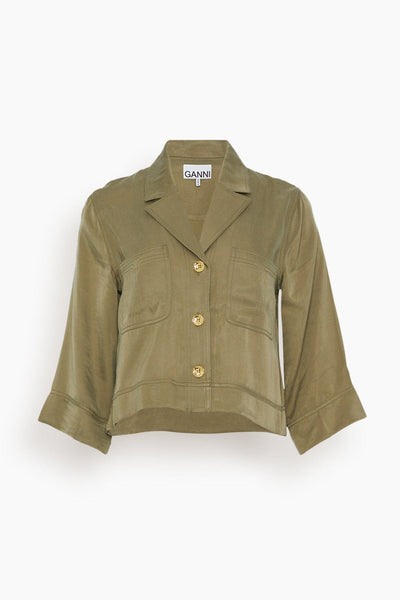 Washed Satin Crop Shirt in Aloe