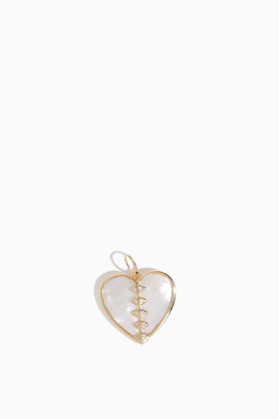 Mother of Pearl Cracked Heart Pendant in 14k Yellow Gold