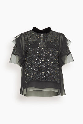 Sequin Embroidery Pullover in Black