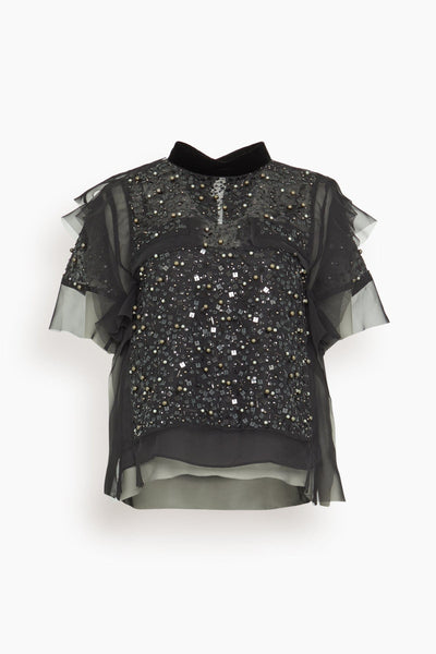 Sequin Embroidery Pullover in Black