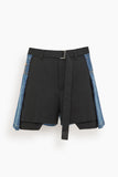 Wool Suiting x Denim Shorts in Black x Blue