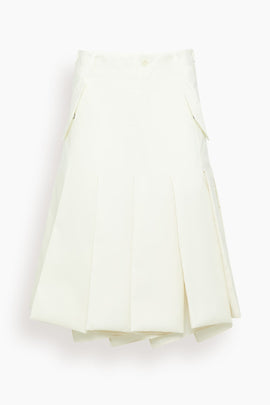 Pleated Twill Skirt in Off White