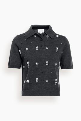 Camilla Top with Embroidery in Dark Heather Gray