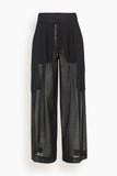Tibi Sheer Wool Gauze Triple Pleat Pant in Black