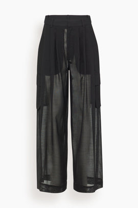 Sheer Wool Gauze Triple Pleat Pant in Black