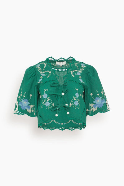 Vesna Embroidery Tie Front Top in Green