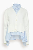 Sacai Sweaters Cotton Poplin x Knit Cardigan in Off White and Light Blue Sacai Cotton Poplin x Knit Cardigan in Off White and Light Blue
