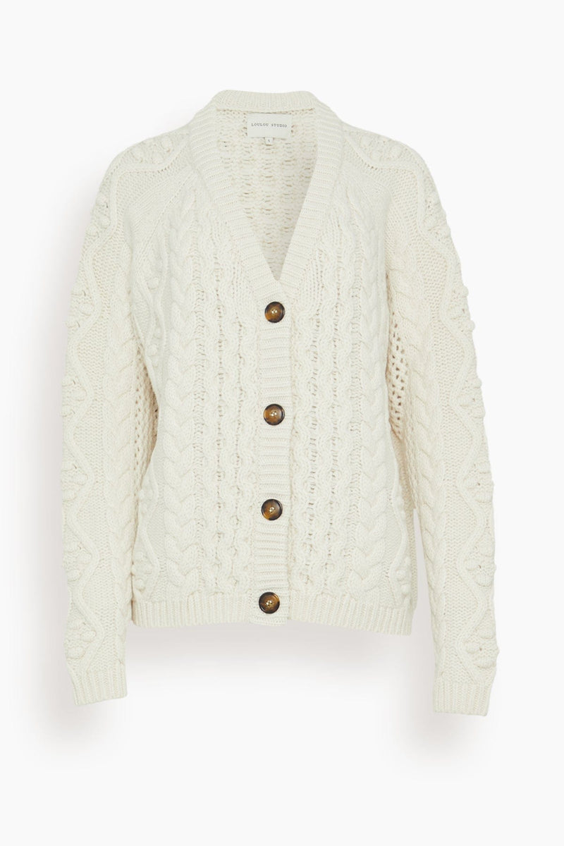 Loulou Studio Kuma Cable Knit Cardigan in Ivory – Hampden Clothing