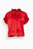 Simone Rocha Tops Elasticated Gathered Ruffle Tulip Top in Red Elasticated Gathered Ruffle Tulip Top in Red