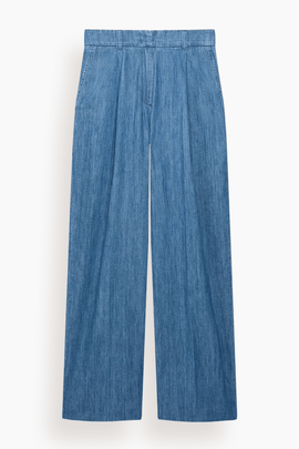Chambray Relaxed Wide Leg Pant in Medium Blue