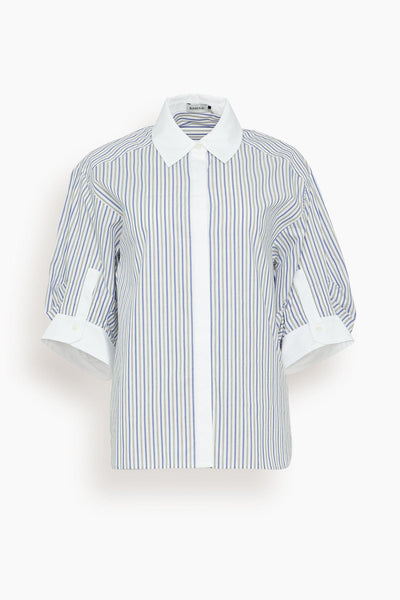 Gemma Three Quarter Sleeve Shirt in Cool Gray Stripe