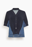 Denim x Knit Cardigan in Navy x Blue