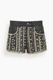 R13 5 Pocket Leather Short in Black Strips with Studs