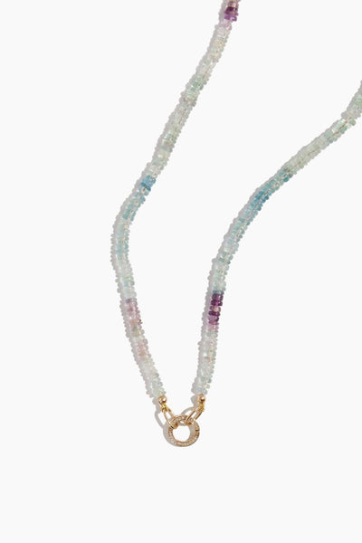 Mixed Fluorite Chain with Pave O-Ring Clasp in 14k Yellow Gold