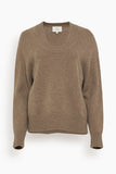 Loulou de Saison Baji Dropped U-Neck Sweater in Brown Melange