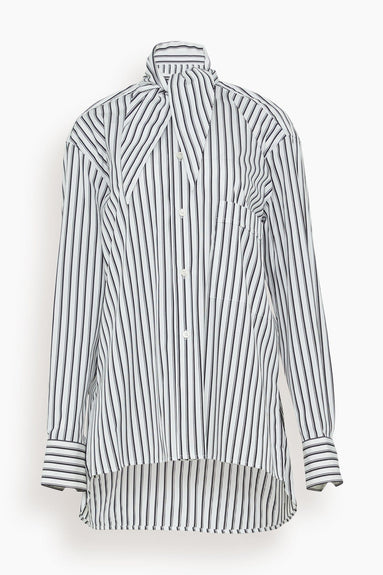 Plan C Tops Long Sleeve Shirt in White/Black Shirt Stripe