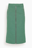 Tibi Leon Check Midi Trouser Zip Skirt in Green Multi