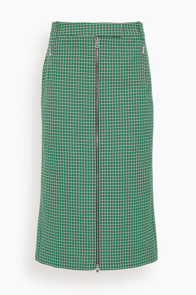 Leon Check Midi Trouser Zip Skirt in Green Multi
