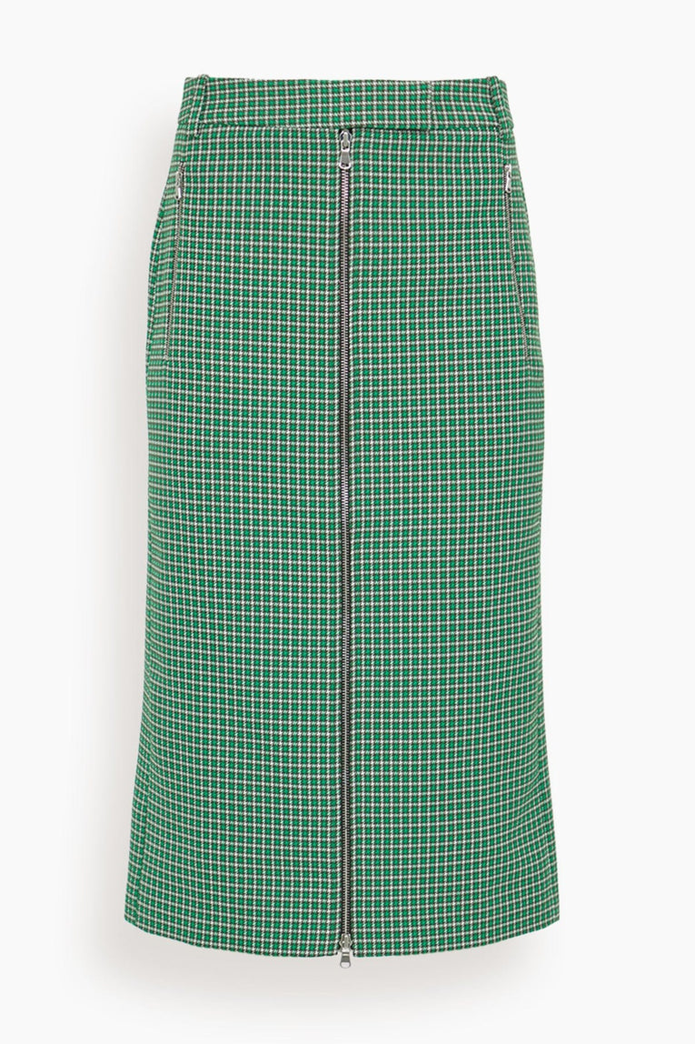 Tibi Leon Check Midi Trouser Zip Skirt in Green Multi