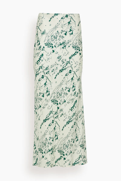 Printed Long Silk Skirt in Countryside Emerald Print